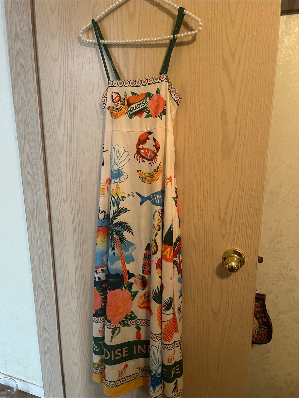 Women’s Tropical Print Maxi Dress in Cream and Green